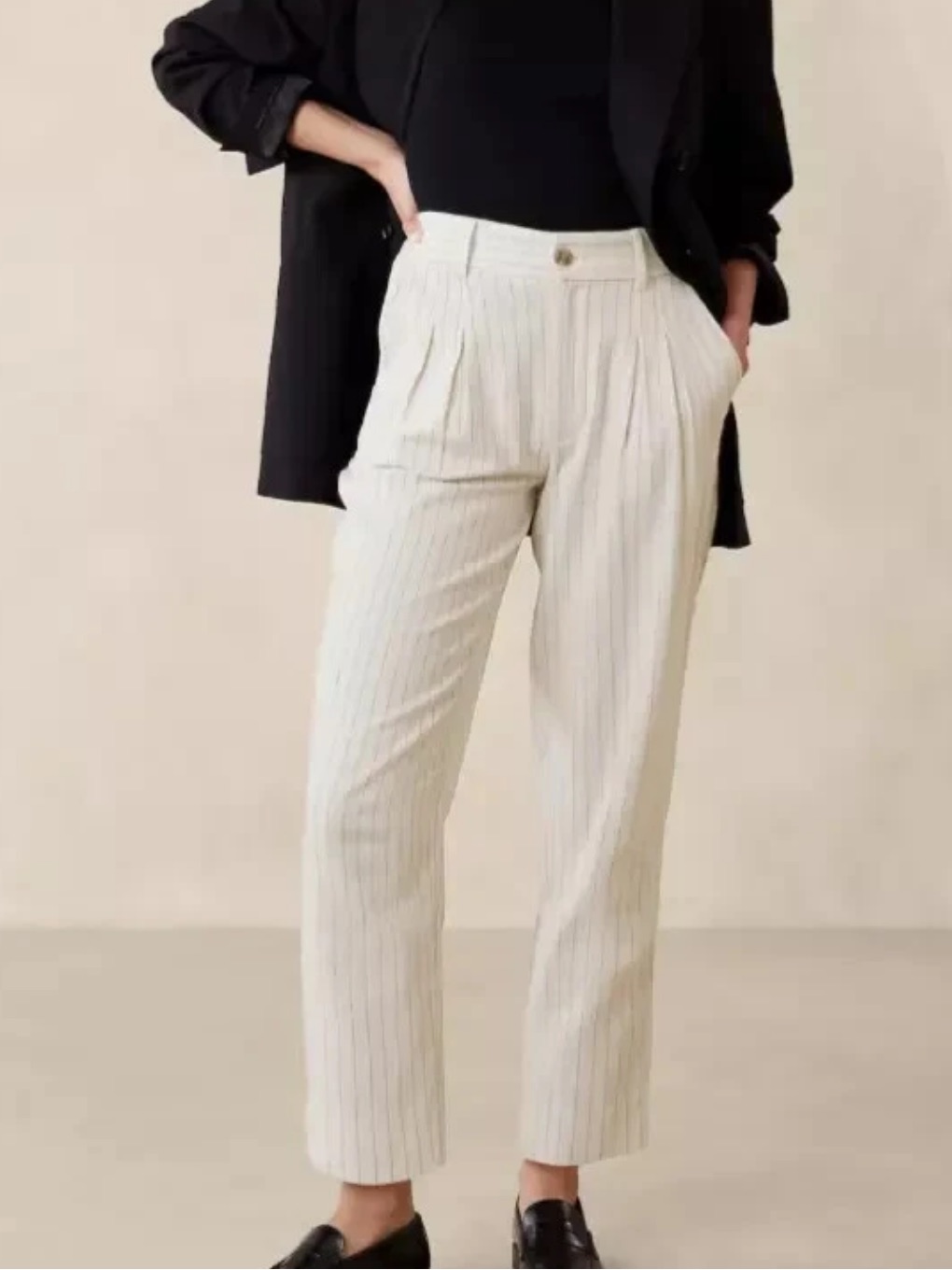 Nwt Size 6 Banana Republic Linen-Blend Pleated Crop Pants - Ivory & Black (Abba)